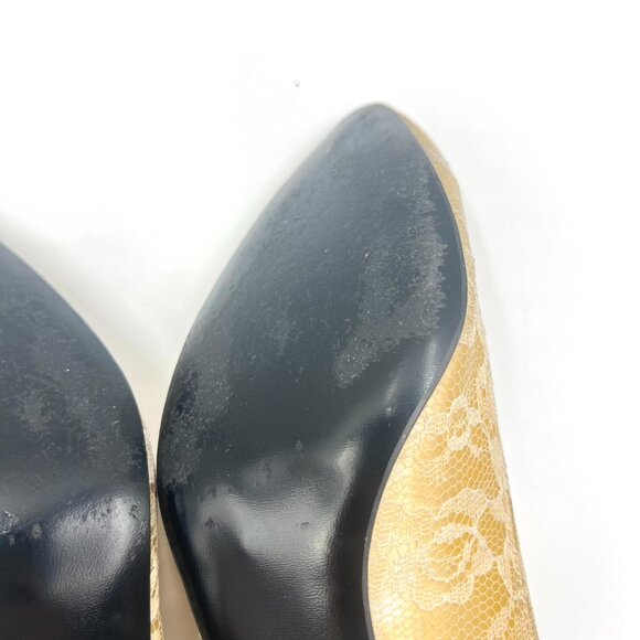 Vintage‎ Cream Lace Over Gold Cottagecore Kitten Heels Pumps Shoes - Picture 11 of 14